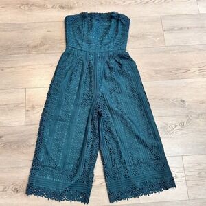 Anthropologie Greylin Stowe Crochet Lace Jumpsuit‎ Teal Size Small S Strapless
